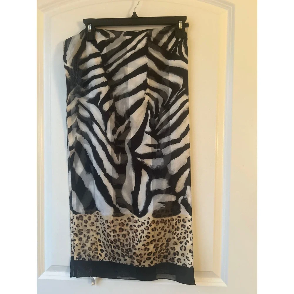 Made in Italy Mixed Animal Print Scarf Zebra Leopard Black White Tan Rectangular